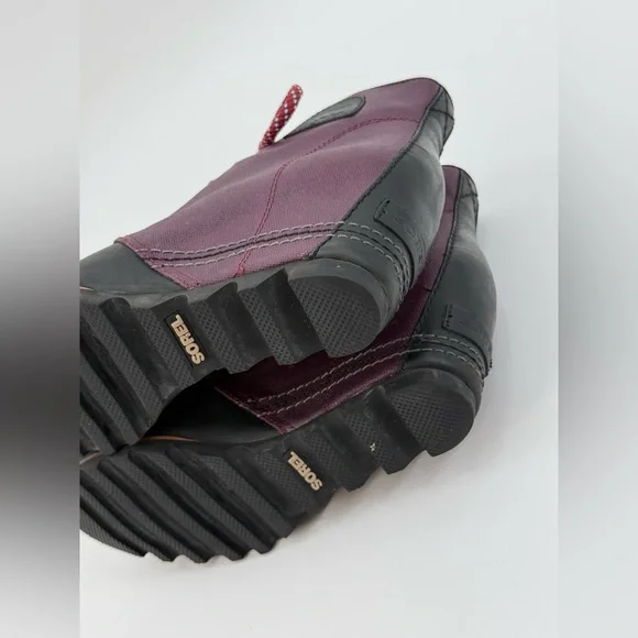 SOREL Lexie Waterproof Leather Wedge Burgundy & Black Wedge Ankle Boots SZ 8.5 - Picture 14 of 16